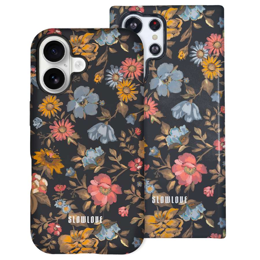 Funda Tough Slowlove Floral Dark con estampado floral sobre fondo oscuro - Vista frontal
