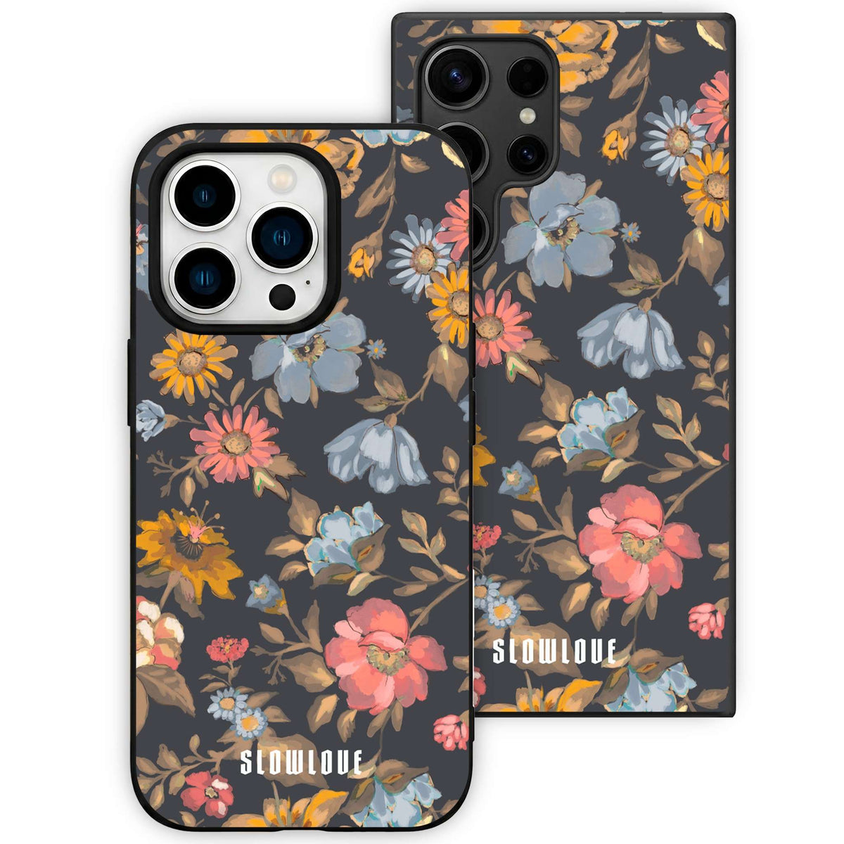 Funda Glass Slowlove Floral Dark - Detalle del acabado en cristal
