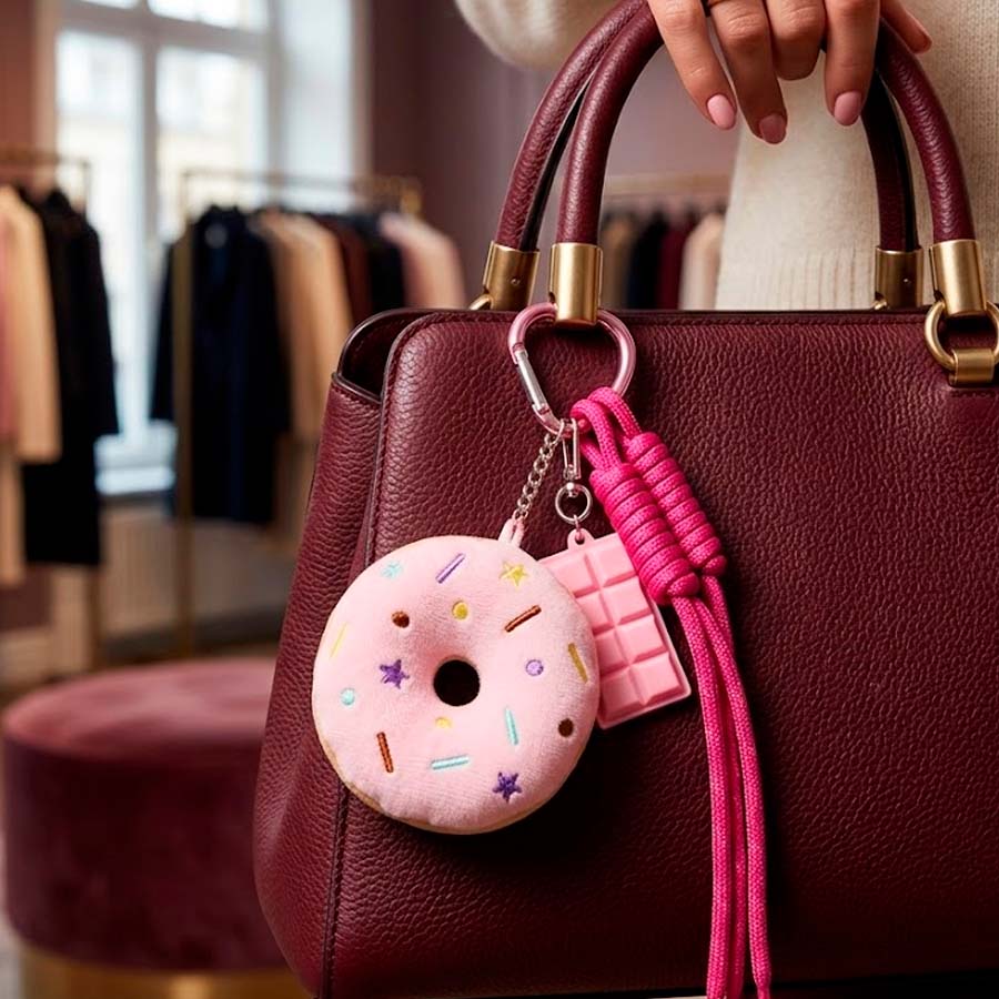 Charm colgante rosquilla como accesorio de bolso