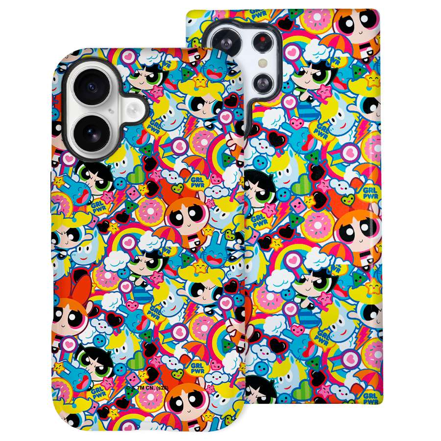 Funda Tough Las Supernenas Collage con Burbuja, Cactus y Pétalo - Vista frontal